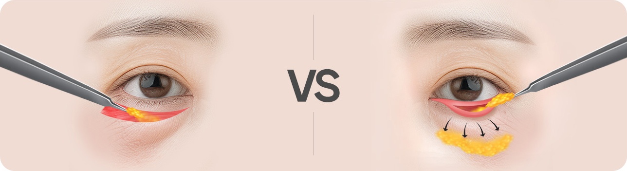 하안검 수술과 눈밑지방재배치 절개 부위 비교